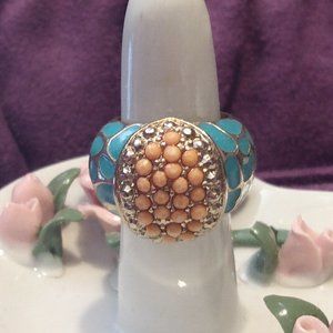 Faux Turquoise & Coral Ring